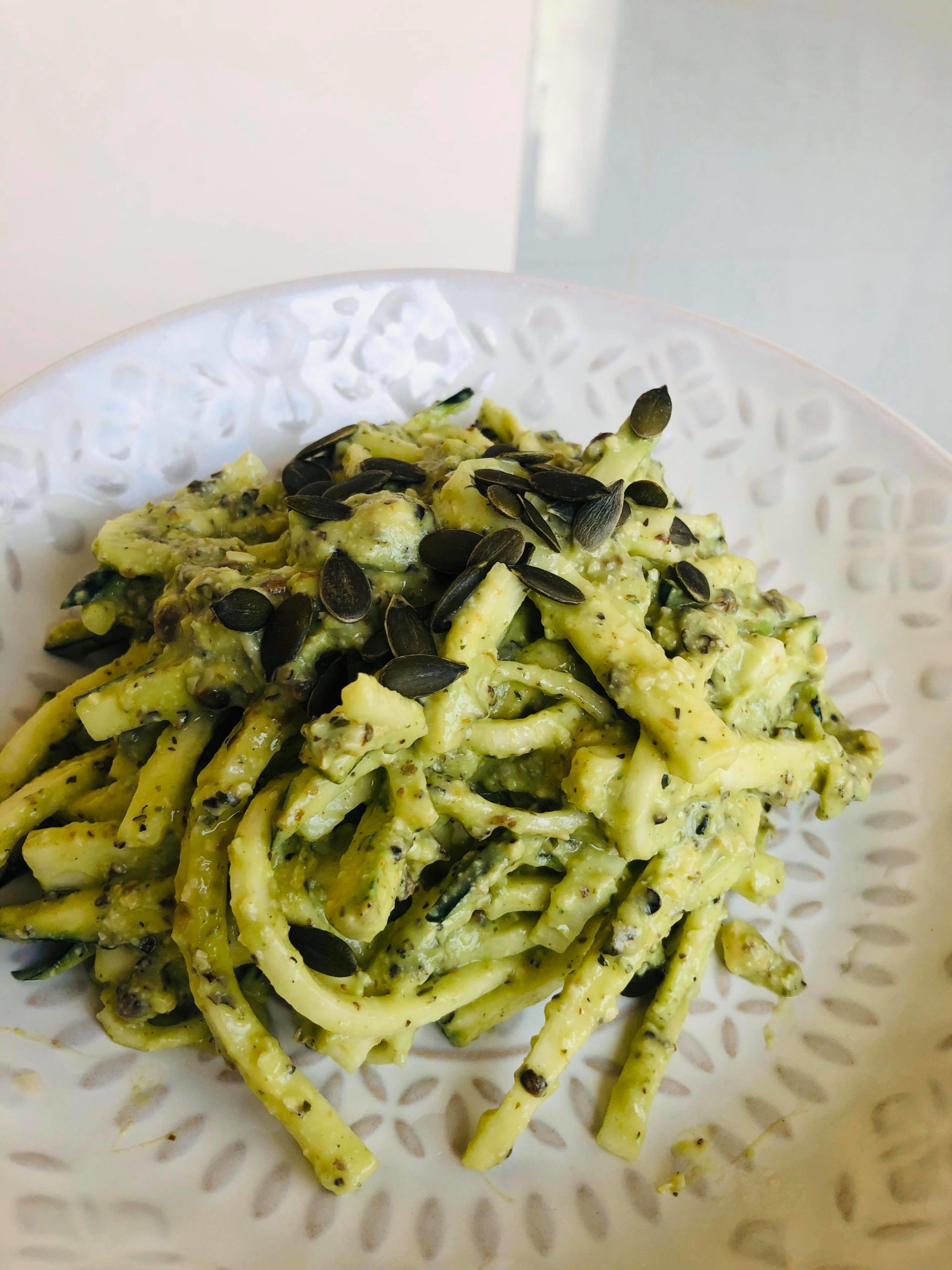 Raw Avocado Pesto Zucchini Pasta