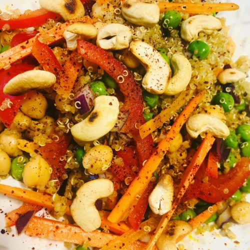 Easy Healthy Curried Quinoa Cashew Salad