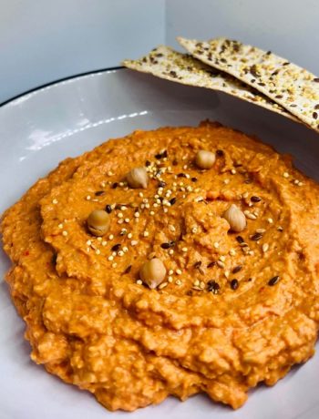 Easy Healthy Harissa Roasted Pepper Hummus