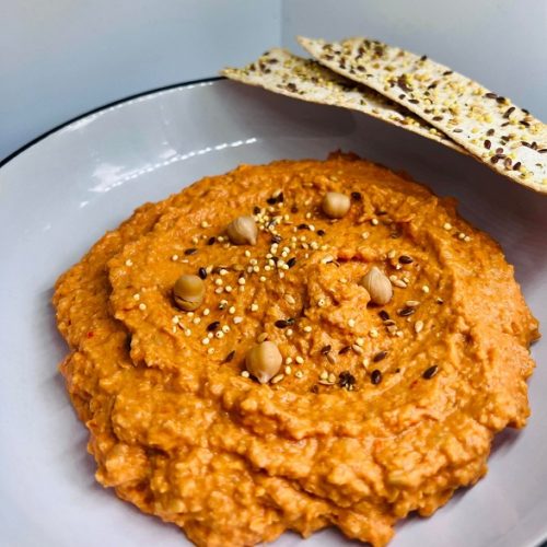 Easy Healthy Harissa Roasted Pepper Hummus