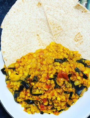 Oil-Free Red Lentil Eggplant Curry
