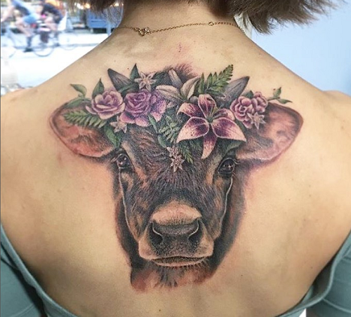 Back Tattoo of A Cow